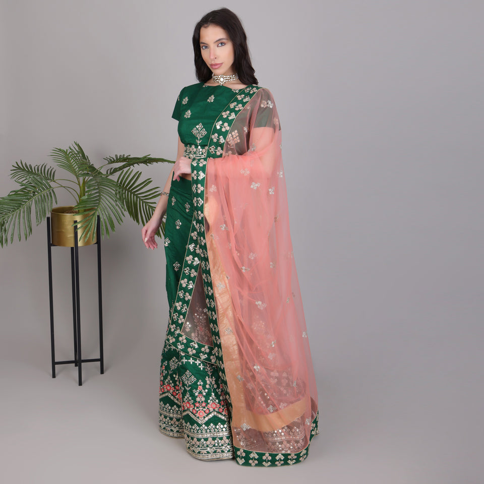 Embroided lehanga with embroided blouse and dupatta