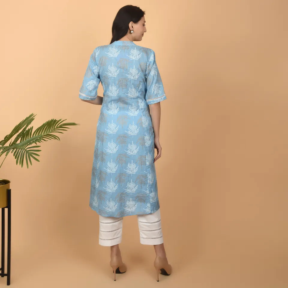 Sky Blue Cotton Suit with White Bottom and Designer Dupatta