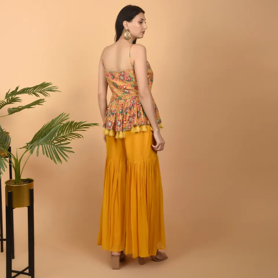 Stylish Yellow Georgette Outfit with Sequin Dupatta
