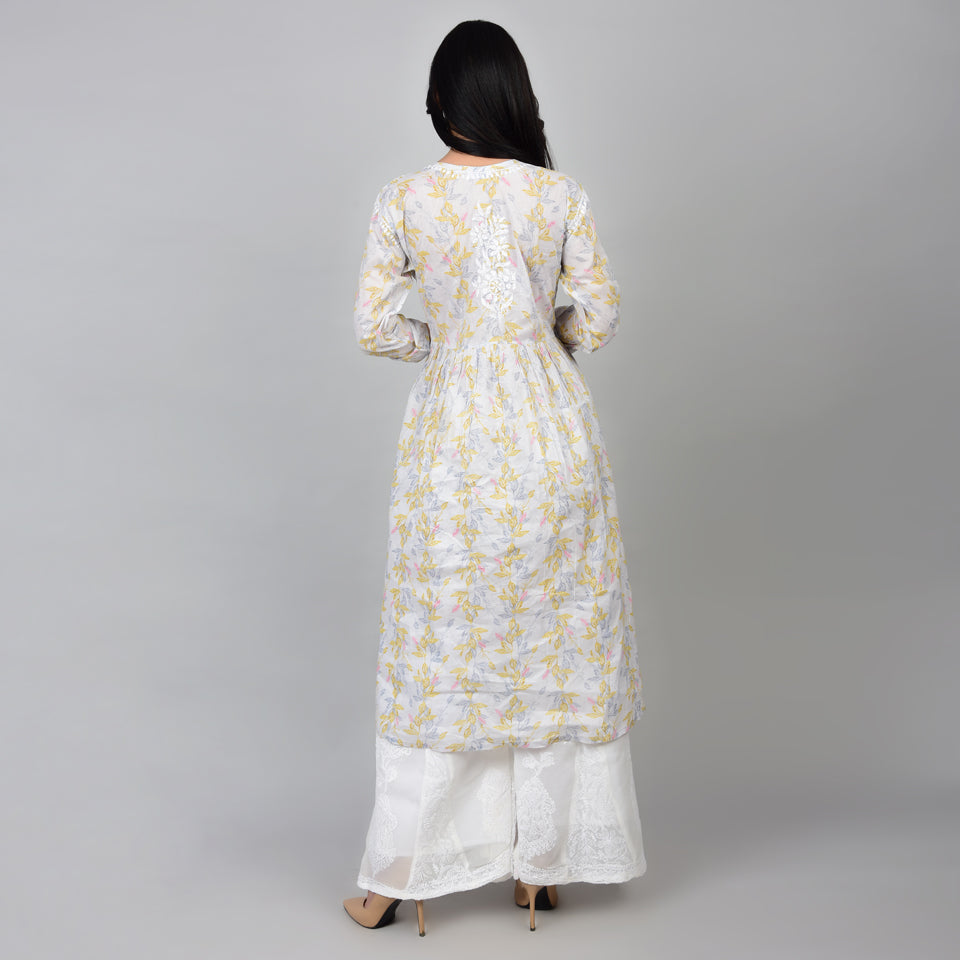 Timeless Simplicity: Cotton Cream Printed Lucknowi Kurta Set