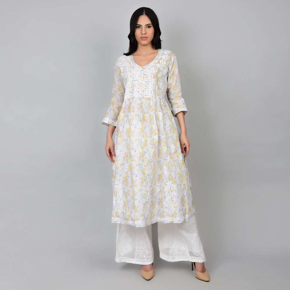 Timeless Simplicity: Cotton Cream Printed Lucknowi Kurta Set