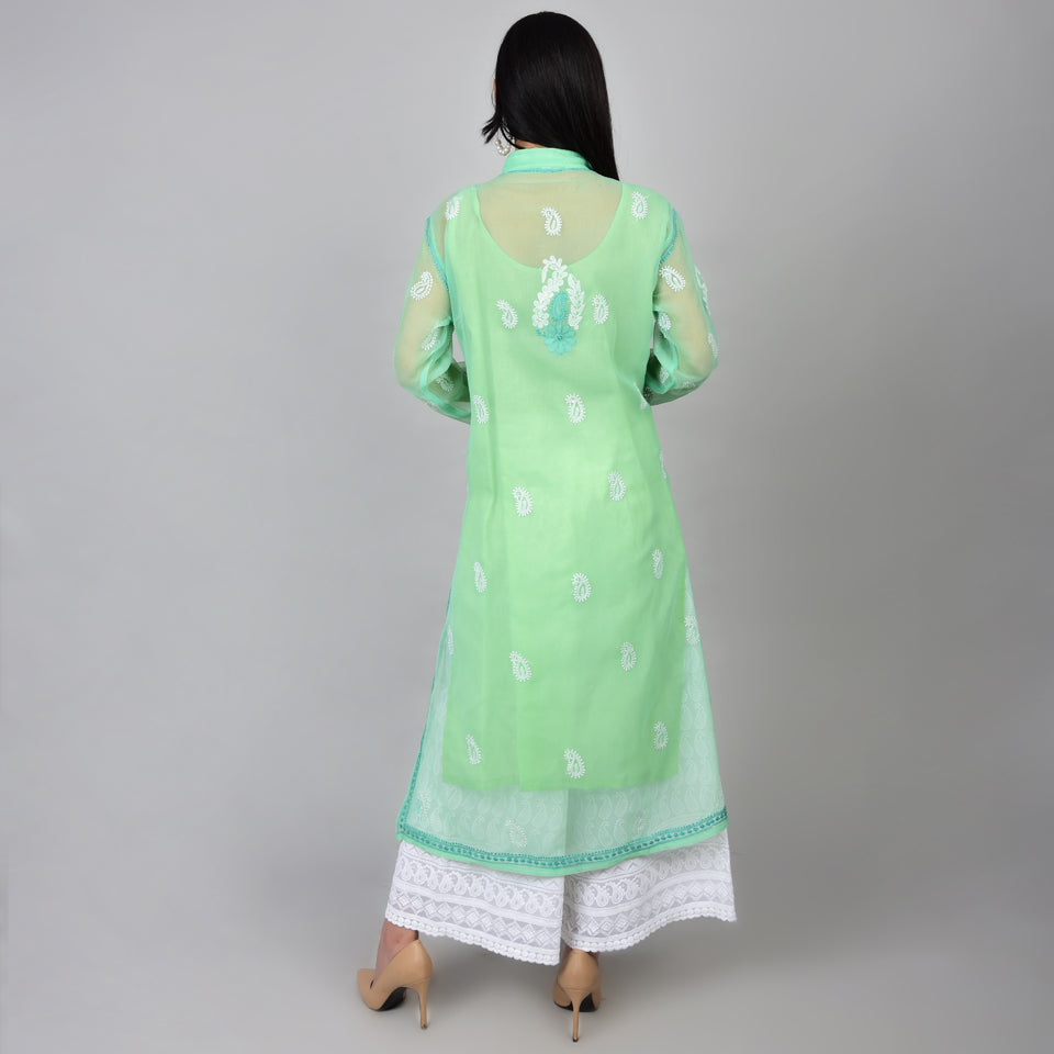 Tranquil Sophistication: The Lucknowi Sea Green Kurti