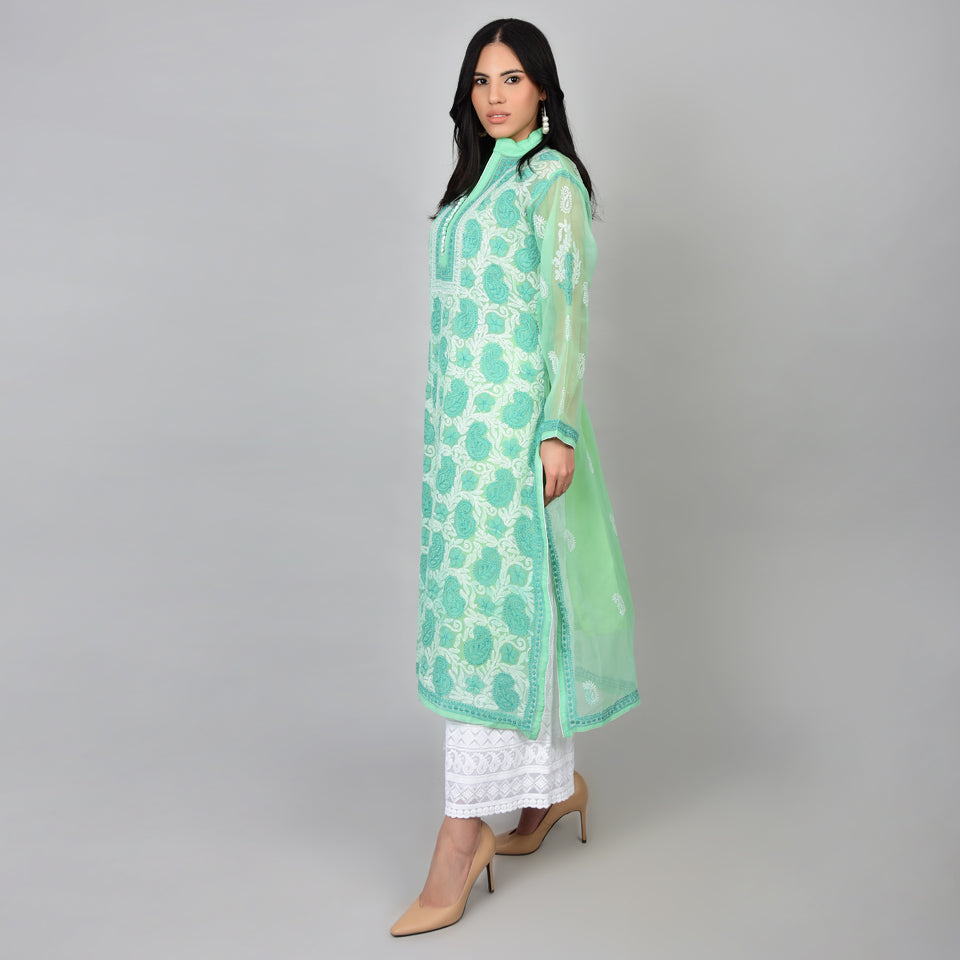 Tranquil Sophistication: The Lucknowi Sea Green Kurti