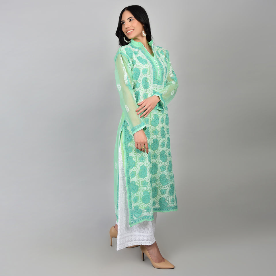 Tranquil Sophistication: The Lucknowi Sea Green Kurti