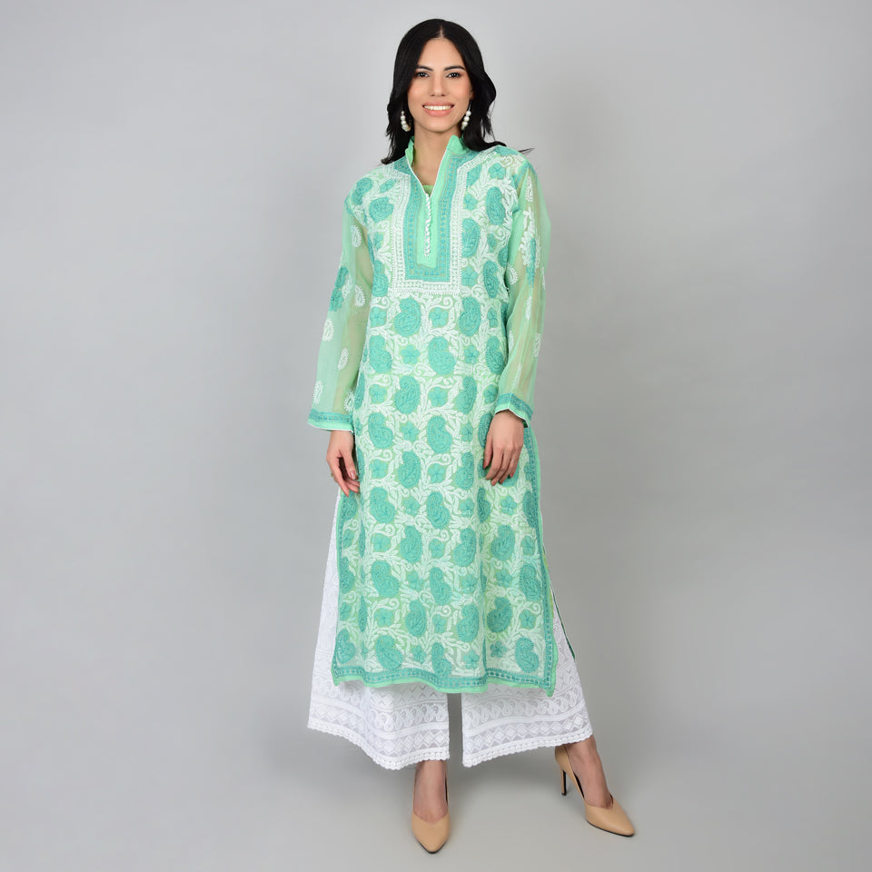 Tranquil Sophistication: The Lucknowi Sea Green Kurti