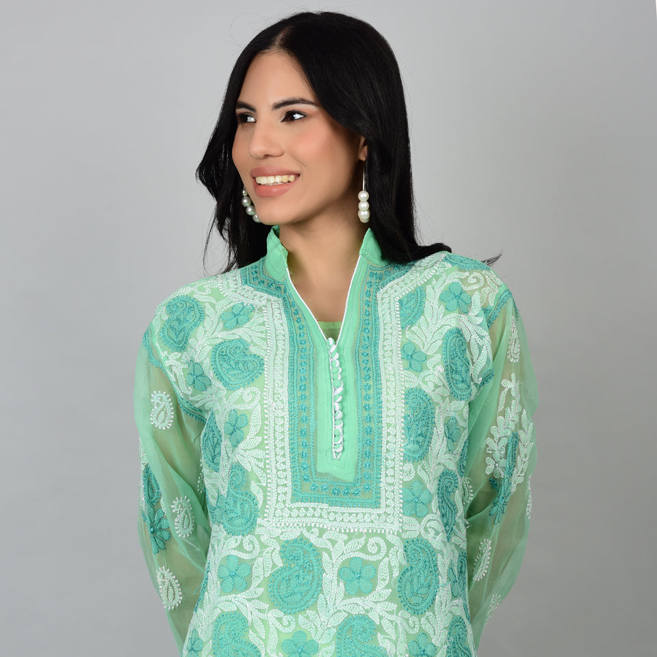Tranquil Sophistication: The Lucknowi Sea Green Kurti