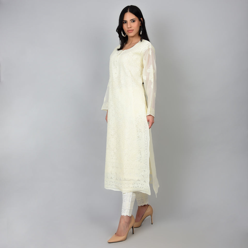 Timeless Grace: The Elegance of a Lucknowi Cream Suit