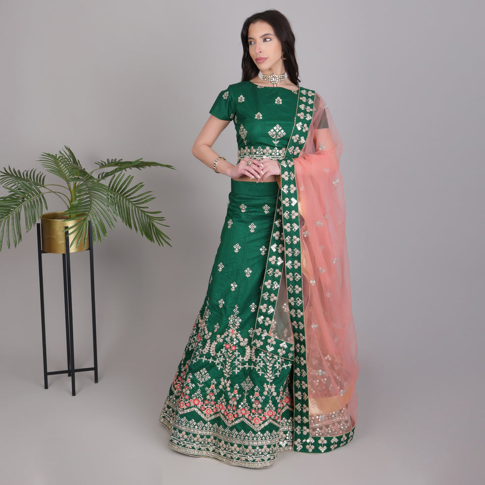 Embroided lehanga with embroided blouse and dupatta