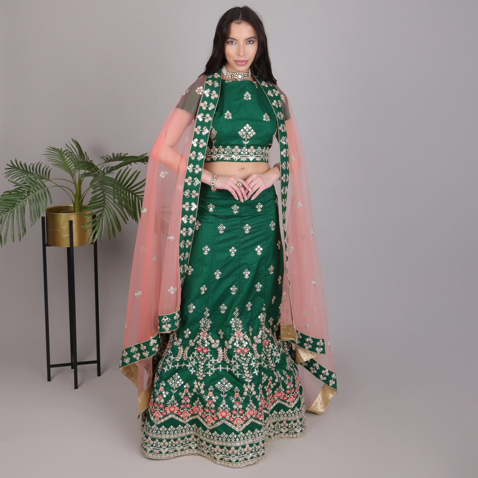 Embroided lehanga with embroided blouse and dupatta