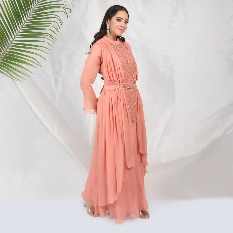 Peach color one piece dress online