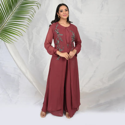 Maroon 3 Piece elegant set with hand embroidery