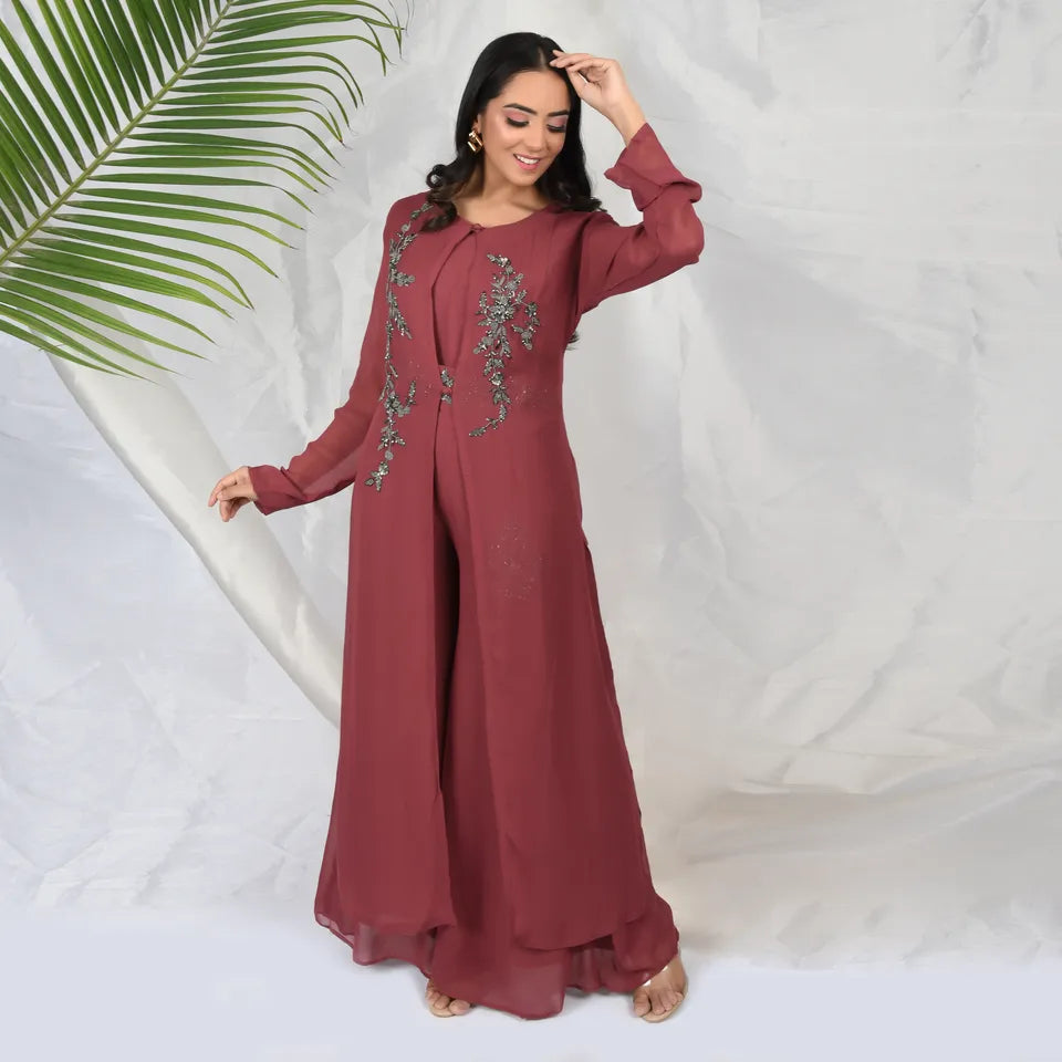 Maroon 3 Piece elegant set with hand embroidery