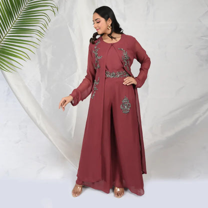 Maroon 3 Piece elegant set with hand embroidery