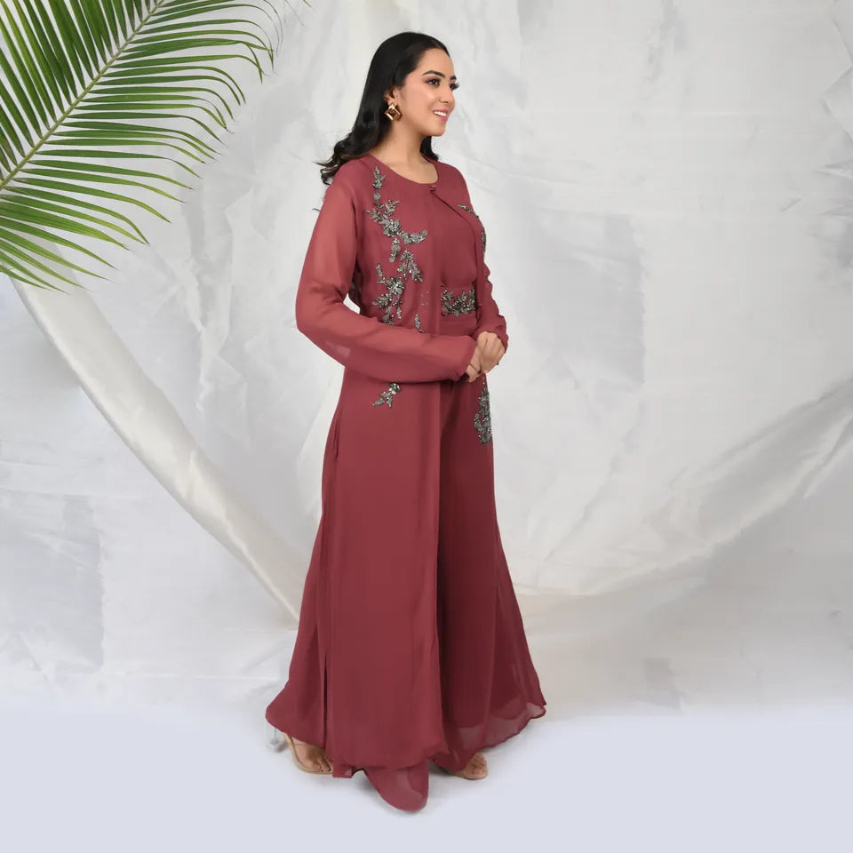 Maroon 3 Piece elegant set with hand embroidery