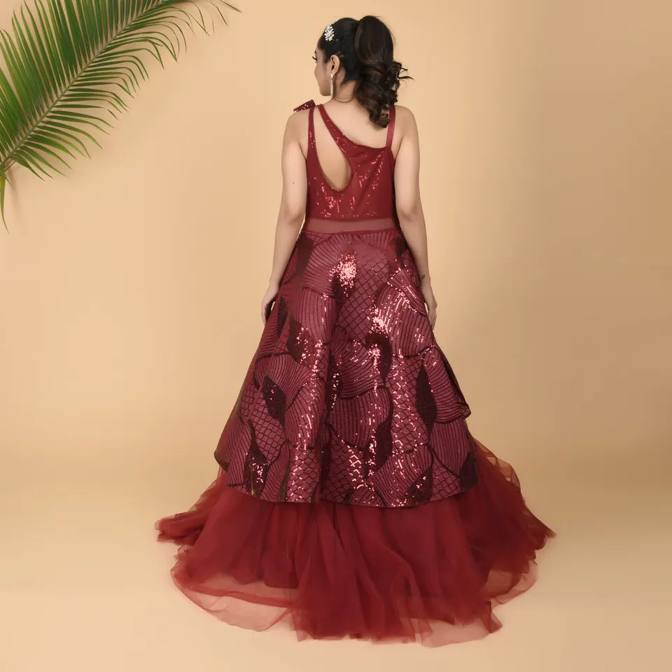 Maroon Sequins Embroidered Taffeta Silk Engagement Wear Anarkali Suit –  Siya Fashion