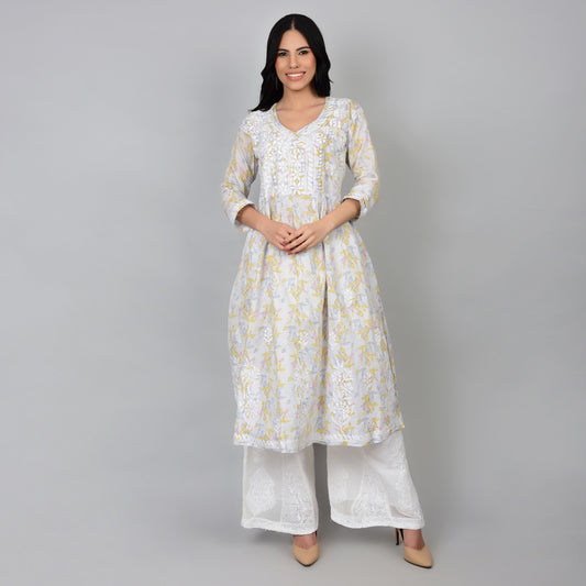 Timeless Simplicity: Cotton Cream Printed Lucknowi Kurta Set